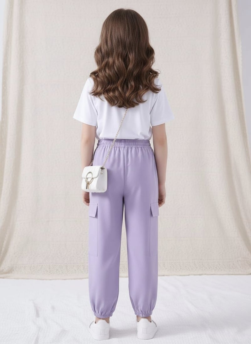 Viel Innate Stylish Purple T-Shirt and Track Pant Combo for Girls - Image 3